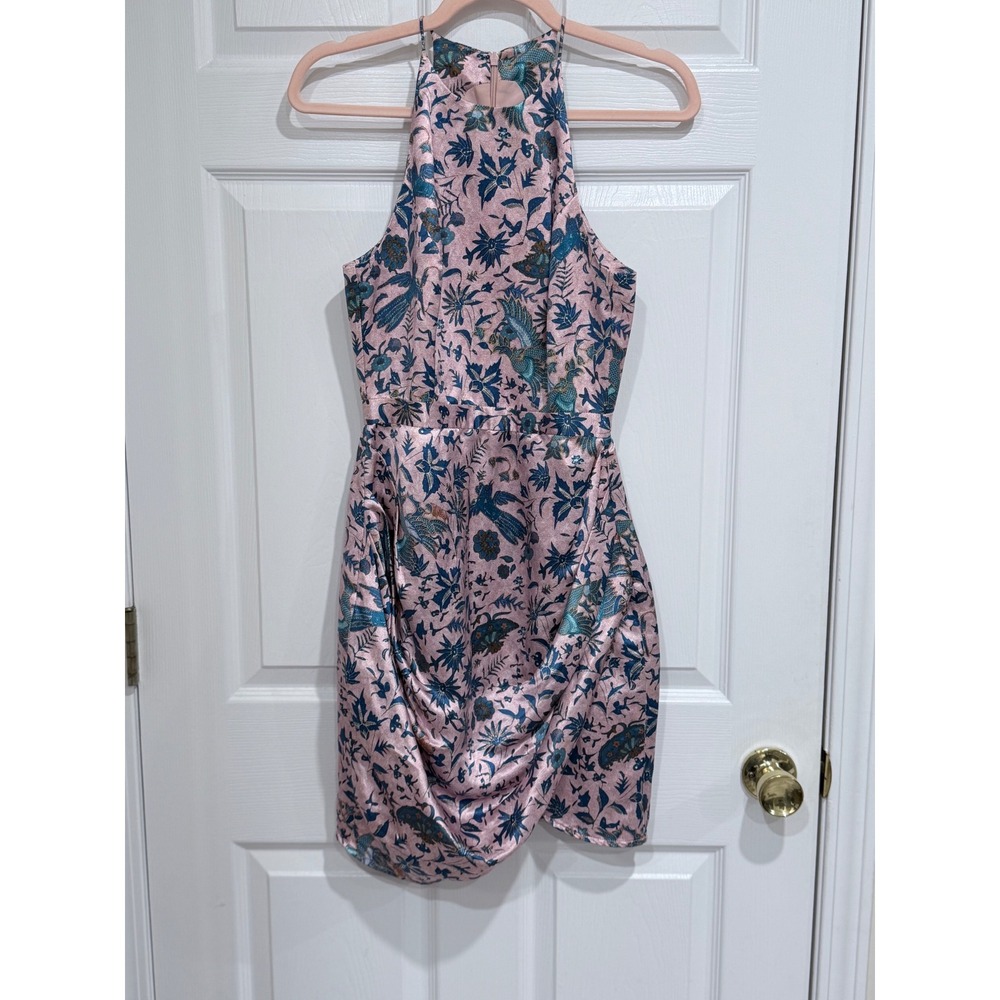 Zimmermann Draped Halter Mini Dress in Pink Botanical / Floral Bird Tulip Skirt